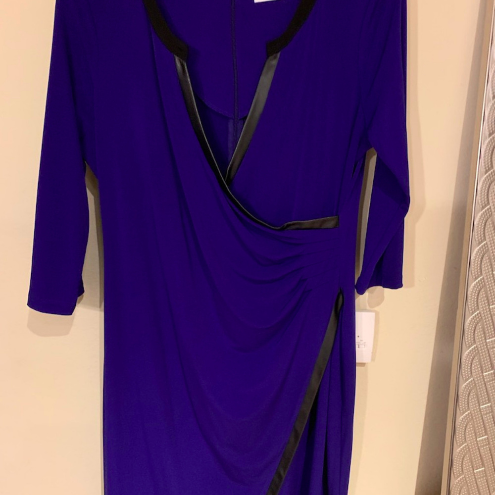 Blue & Black Leather Wrap Dress
